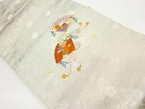 檜扇に花々模様刺繍名古屋帯